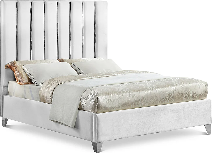 Meridian Enzo Velvet Queen Bed in White Velvet EnzoWhite-Q