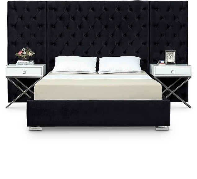 Meridian Grande Velvet King Bed in Black Velvet GrandeBlack-K