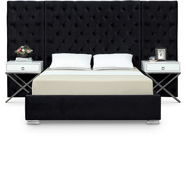 Meridian Grande Velvet Queen Bed in Black Velvet GrandeBlack-Q