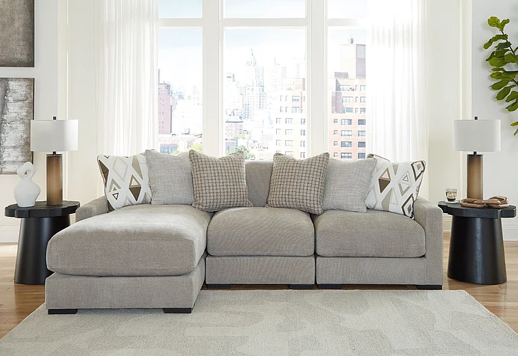 Aslan Court 3-Piece Sofa Sectional with LAF Chaise Set in Flax