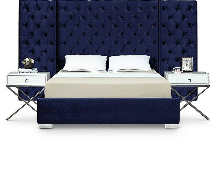 Meridian Grande Velvet Queen Bed in Navy Velvet GrandeNavy-Q