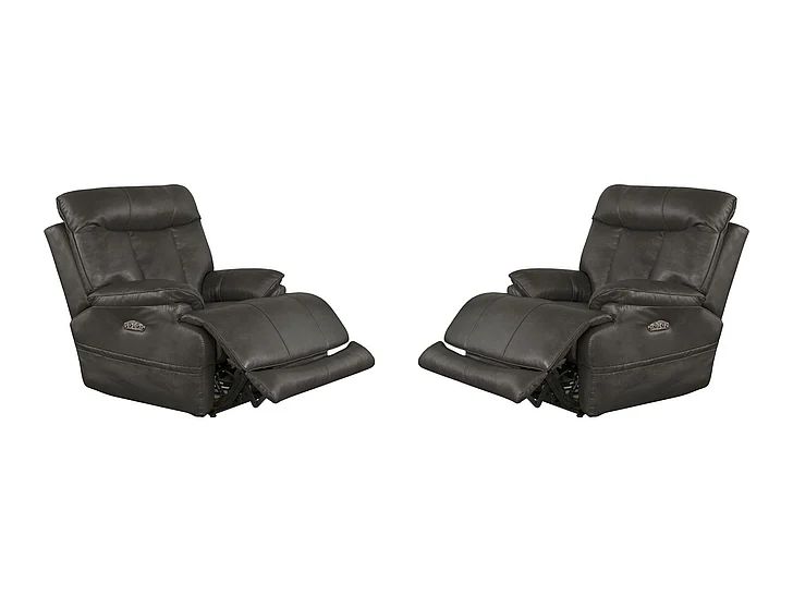 Catnapper Naples Power Headrest Power Lay Flat Recliner w/ Extended Ottoman in Steel (Set of 2)