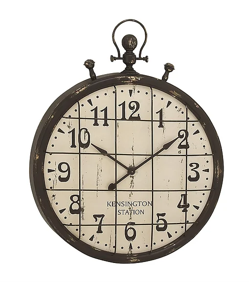 UMA Black Metal Pocket Watch Style Decorative Wall Clock, 39" x 5" x 50" | 20350