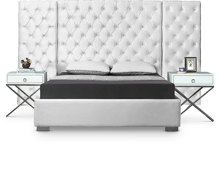 Meridian Grande Velvet King Bed in White Velvet GrandeWhite-K