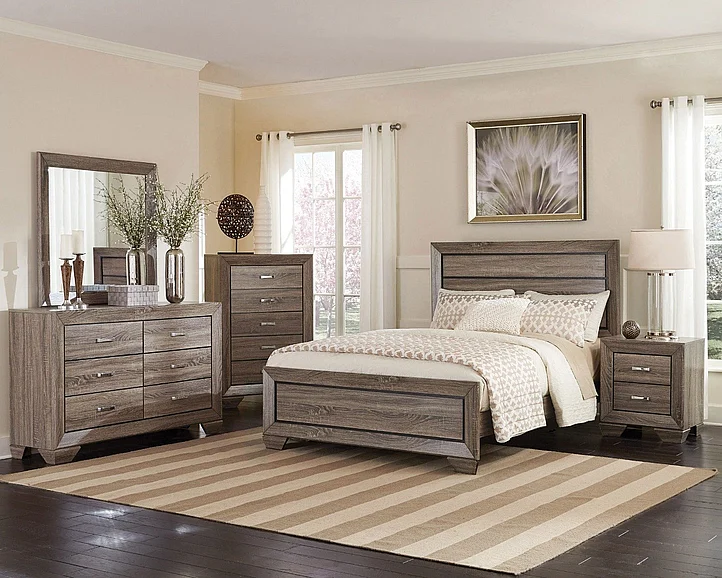 Coaster Furniture Kauffman 5pc Panel Bedroom Set in Wash Taupe