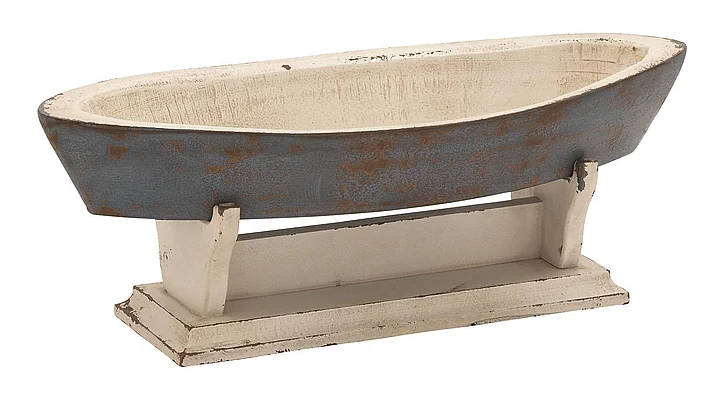 UMA Blue Wooden Sail Boat Decorative Bowl, 23 x 10 x 8 | 20438