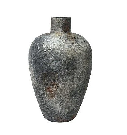 Uma Dark Gray Ceramic Wide Textured Decorative Vase with Brown Accents 20451