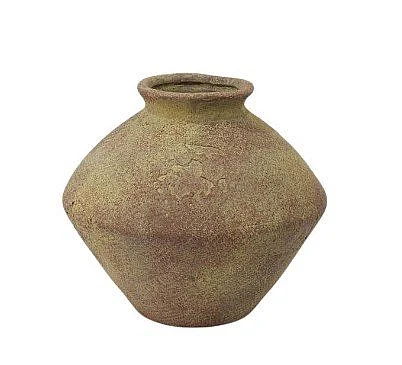 Uma Red Ceramic Antique Style Textured Decorative Vase with Yellow Shadings 20485