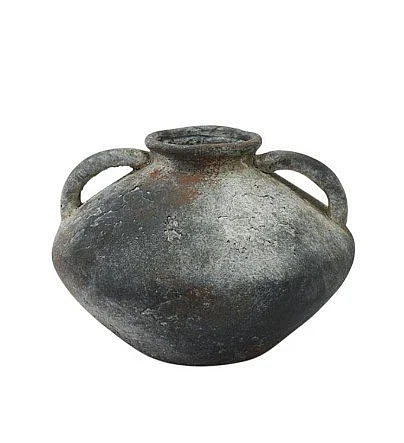 Uma Dark Gray Ceramic Antique Style Textured Decorative Vase with Brown Accents and Handles (Set of 2) 20494