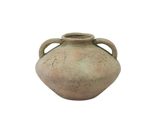 Uma Ceramic Antique Style Textured Decorative Vase with Handles in Beige 20495