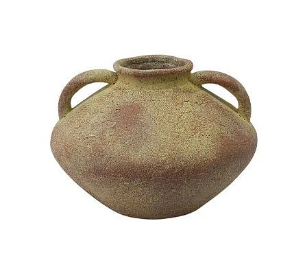 Uma Ceramic Antique Style Textured Decorative Vase with Handles in Red 20496