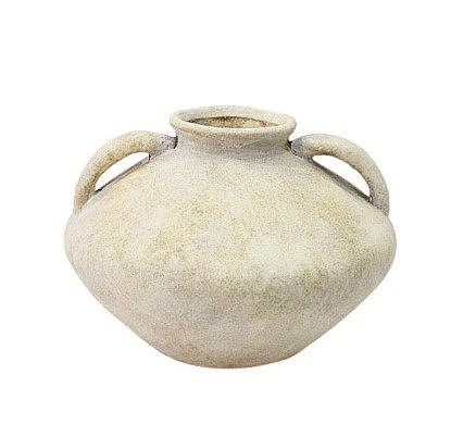Uma Cream Ceramic Antique Style Washed Decorative Vase with Handles 20497