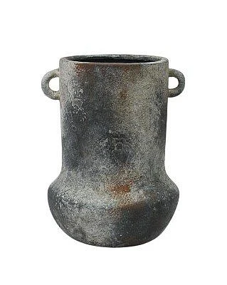 Uma Dark Gray Ceramic Antique Style Textured Decorative Vase with Brown 20498