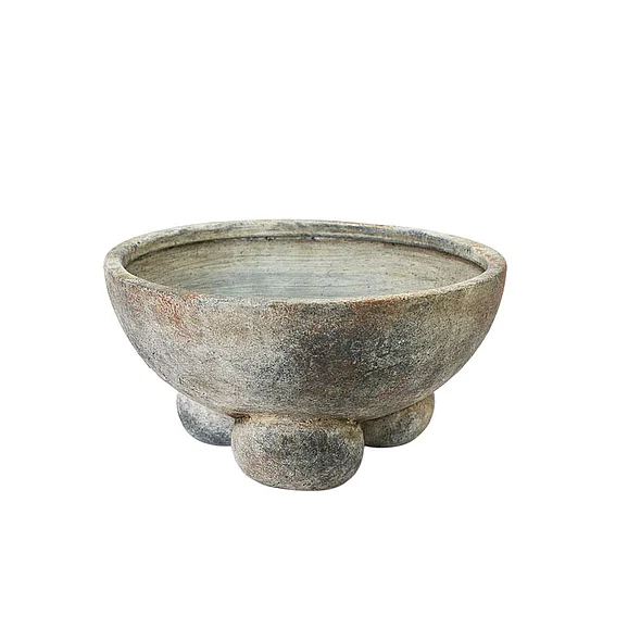 UMA Ceramic Large Decorative Bowl with Brown Accents and 3-Round Legs in Dark Gray 20522