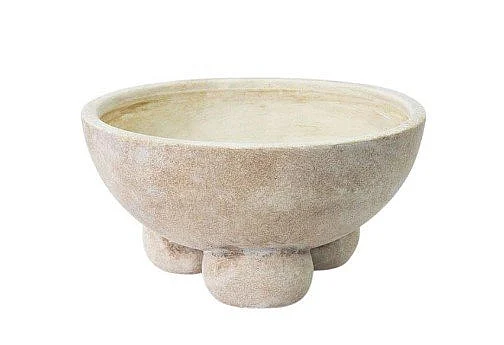 Uma Cream Ceramic Antique Style Washed Large Decorative Bowl with Three Round Legs (Set of 2) 20548