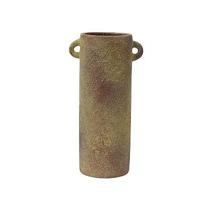 Uma Red Ceramic Antique Style Textured Decorative Vase with Handles 20577