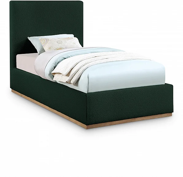 Meridian Monaco Boucle Fabric Twin Bed in Green Boucle Fabric MonacoGreen-T