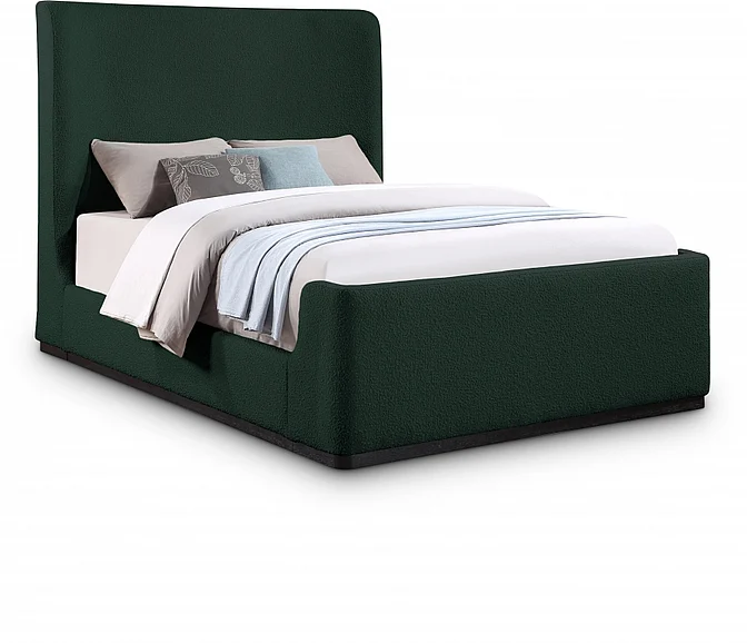 Meridian Oliver Boucle Fabric Queen Bed in Green Boucle Fabric OliverGreen-Q