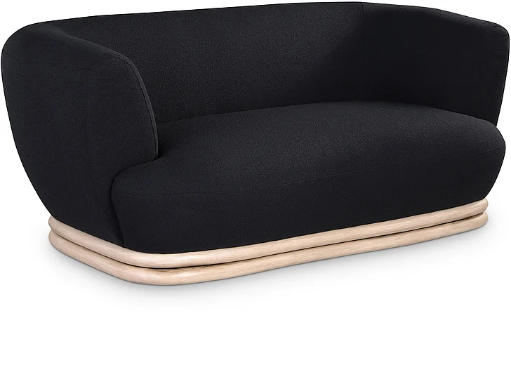 Meridian Kipton Boucle Fabric Loveseat in Black Boucle Fabric 648Black-L