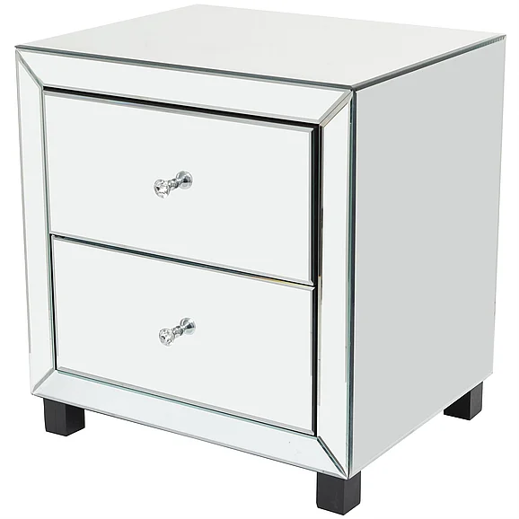 UMA Silver Glass Mirrored 2 Drawers Side End Accent Table, 22" x 19" x 24" | 20757 CLOSEOUT