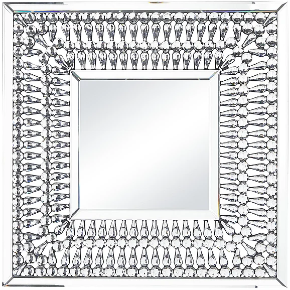 UMA Silver Glass Room Wall Mirror with Crystal Embellishment, 32" x 1" x 32" | 20761 CLOSEOUT