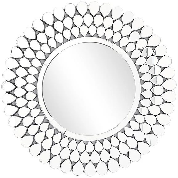 UMA Silver Glass Starburst Room Wall Mirror with Teardrop Embellishment, 31" x 1" x 31" | 20767 CLOSEOUT