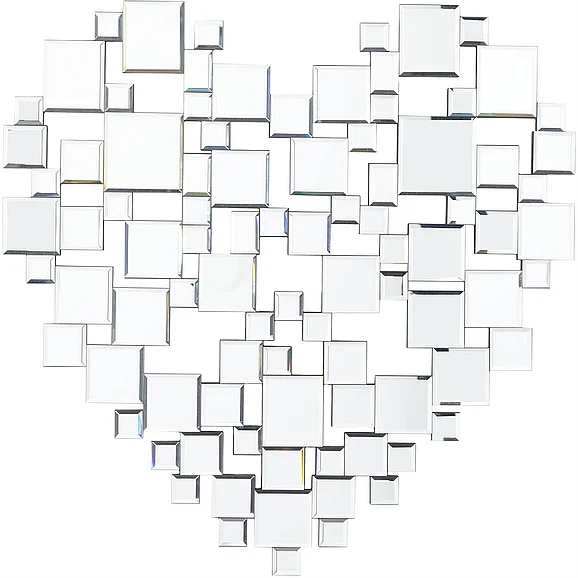 UMA Silver Glass Heart Mosaic Room Wall Mirror, 32" x 1" x 32" | 20770