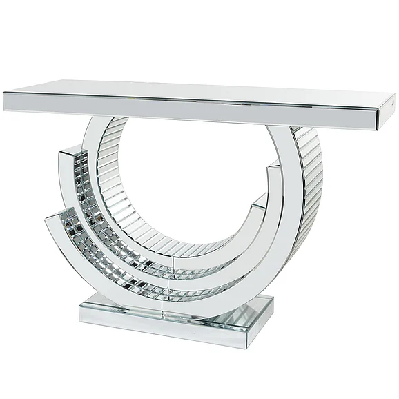 UMA Silver Glass Mirrored Living Room Console Table, 47" x 15" x 32" | 20771