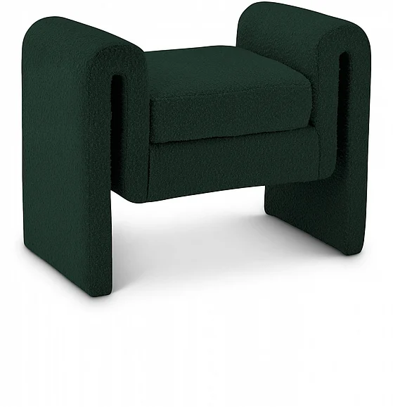 Meridian Stylus Boucle Fabric 31.5" Bench in Green Boucle Fabric 148Green