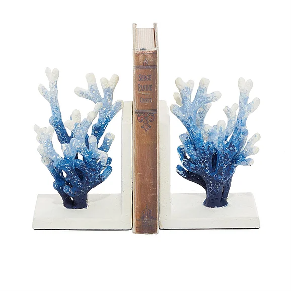 UMA Metal Coral Ombre Decorative Bookends in Blue (Set of 2) 20784