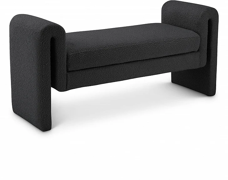 Meridian Stylus Boucle Fabric 51" Bench in Black Boucle Fabric 149Black