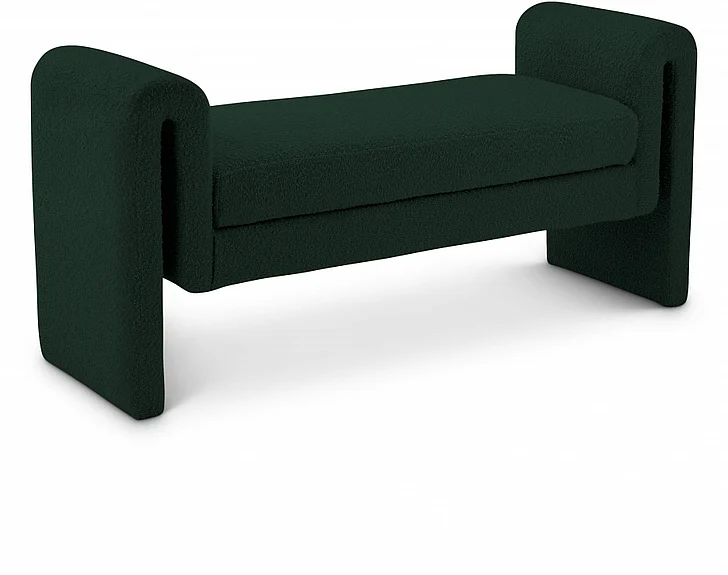 Meridian Stylus Boucle Fabric 51" Bench in Green Boucle Fabric 149Green
