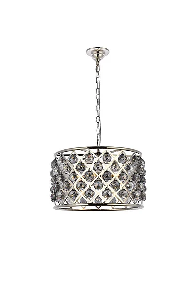 Elegant Madison 6 Light Polished Nickel Pendant Silver Shade (Grey) Royal Cut Crystal 1206D20PN-SS/RC