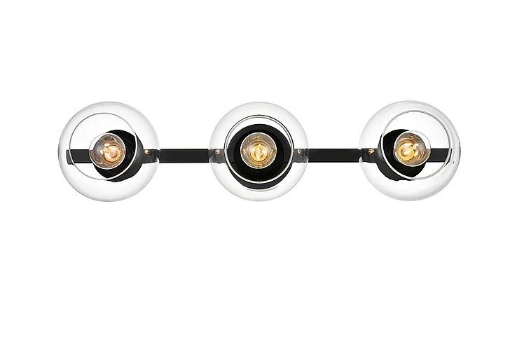Elegant Rogelio 3 Light Black and Clear Bath Sconce LD7320W27BLK CLOSEOUT
