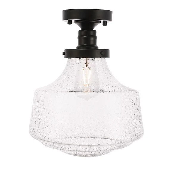 Elegant Lyle 1 Light Black and Clear Seeded Glass Flush Mount LD6240BK