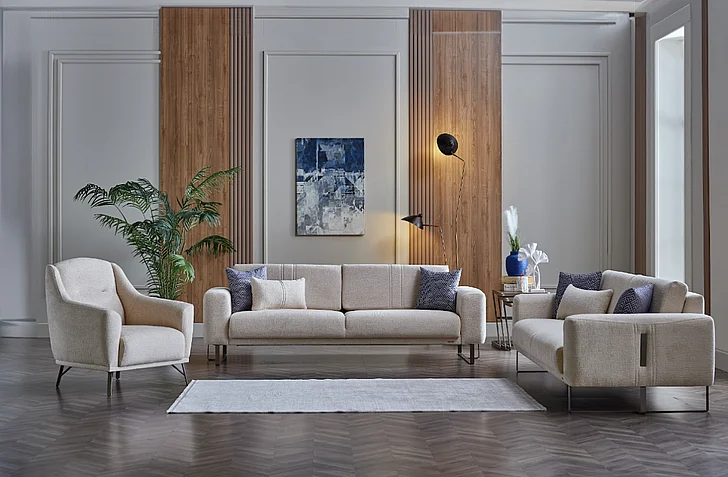 Bellona Furniture Mirante 2-Piece Living Room Set in Beatto Cream