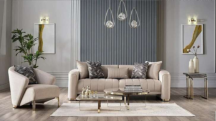 Bellona Furniture Veronica 2-Piece Living Room Set in Silver Vizon
