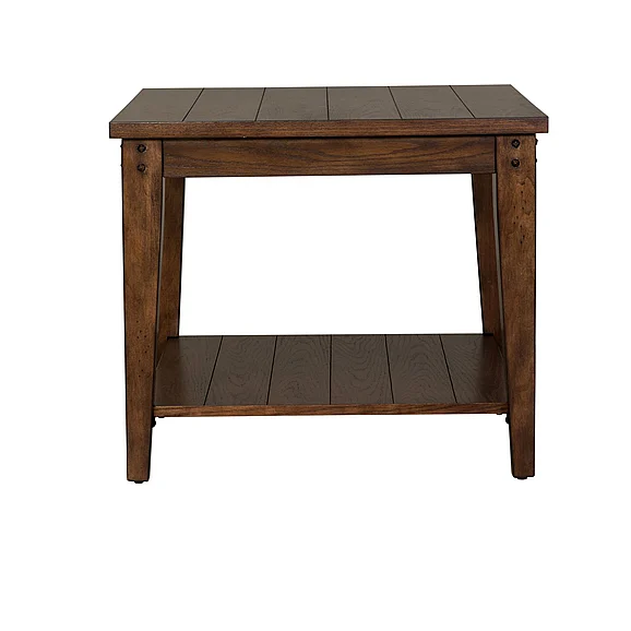 Liberty Furniture Lake House Square Lamp Table in Rustic Brown Oak 210-OT1023