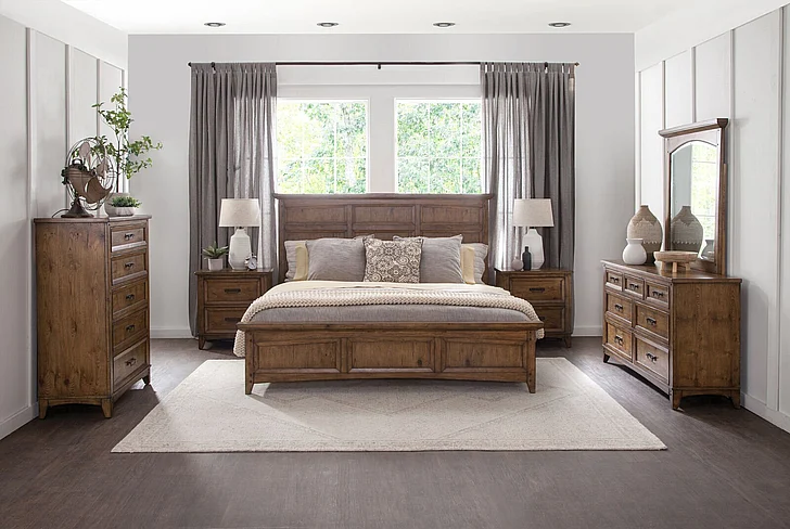American Woodcrafters Oakdale 2pc Panel Bedroom Set in Honey Oak