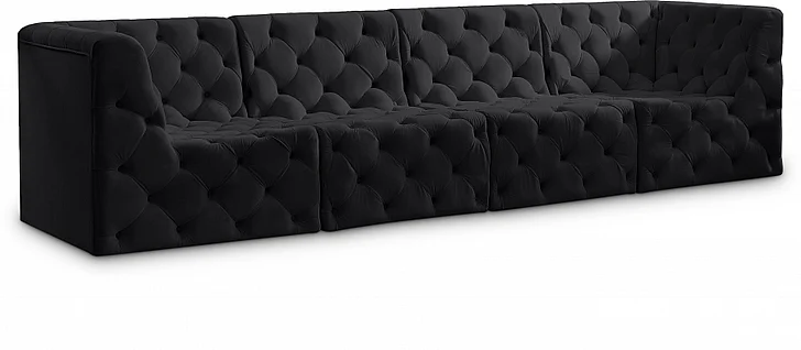 Meridian Tuft Velvet Modular 128" Sofa in Black Velvet 680Black-S128