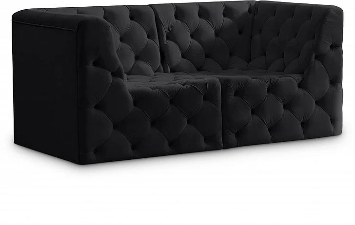 Meridian Tuft Velvet Modular 70" Sofa in Black Velvet 680Black-S70