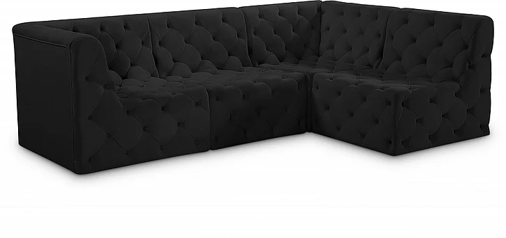 Meridian Tuft Velvet Modular Sectional in Black Velvet 680Black-Sec4A