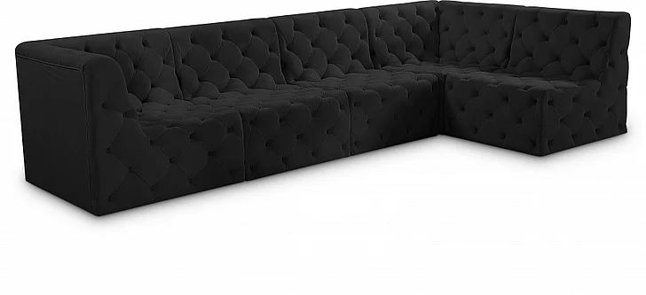 Meridian Tuft Velvet Modular Sectional in Black Velvet 680Black-Sec5A