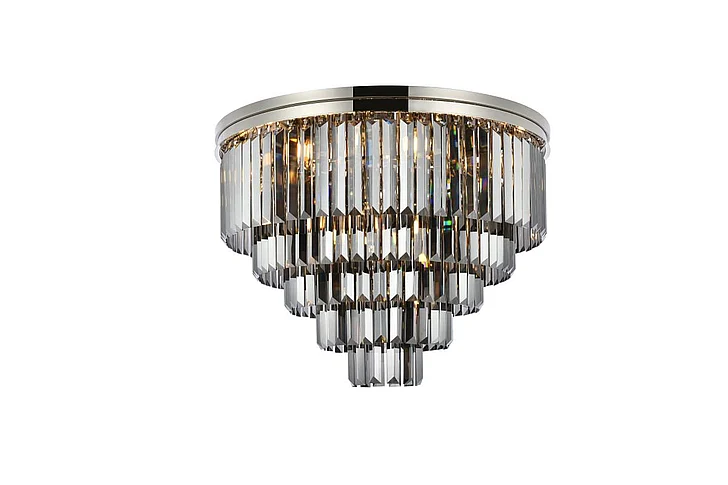 Elegant Sydney 17 Light Polished Nickel Flush Mount Silver Shade (Grey) Royal Cut Crystal 1231F32PN-SS/RC