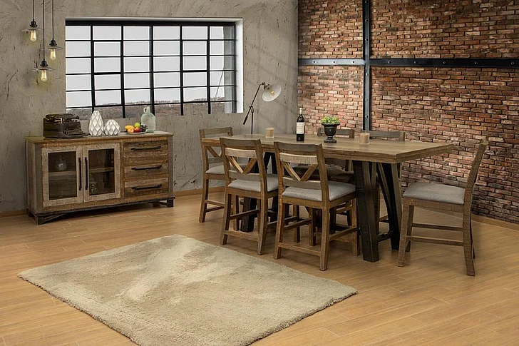IFD Loft Brown 7pc Rectangular Counter Height Dining Table Set in Gray/Brown
