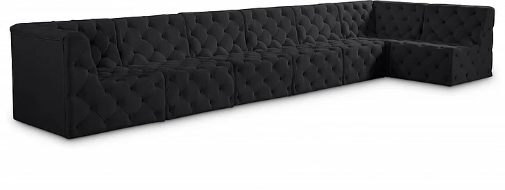 Meridian Tuft Velvet Modular Sectional in Black Velvet 680Black-Sec7B