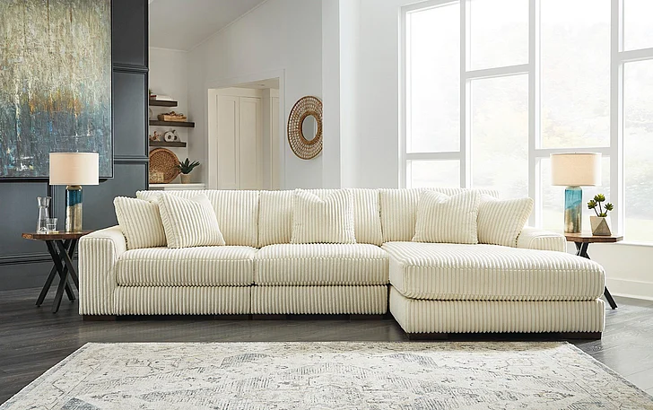 Lindyn 3-Piece Sectional with RAF Chaise Set in Ivory