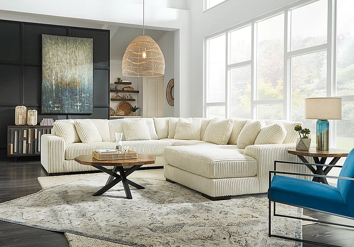 Lindyn 5-Piece Sectional with RAF Chaise in Ivory