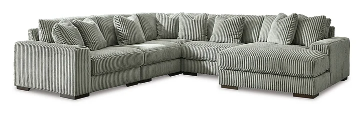 Lindyn 5-Piece Sectional with RAF Chaise Set in Fog
