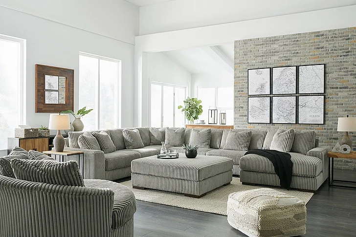 Lindyn 6-Piece Sectional with RAF Chaise Set in Fog